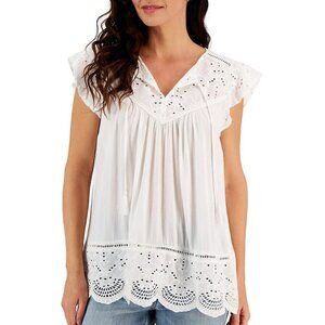 Style & Co. Petite Medium White Eyelet Lace Sleeveless Peasant Blouse NWT